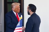 Donald Trump greeting Nayib Bukele outside of the White House.