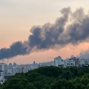 Smoke rising from a missile strike in Iran.