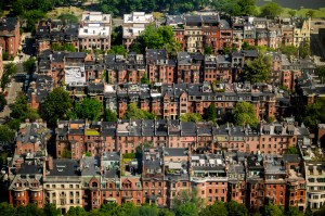 An aerial view of apartment housing in Boston.