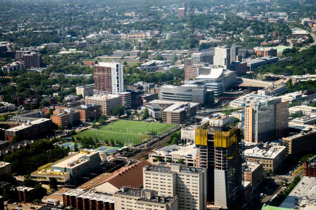 An aerial view of Northeastern's Boston campus. 