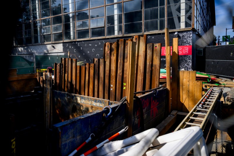 A series of brown construction planks and other equipment.