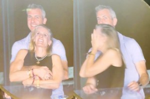 A screen grab of the Coldplay "kiss-cam" couple at the concert.