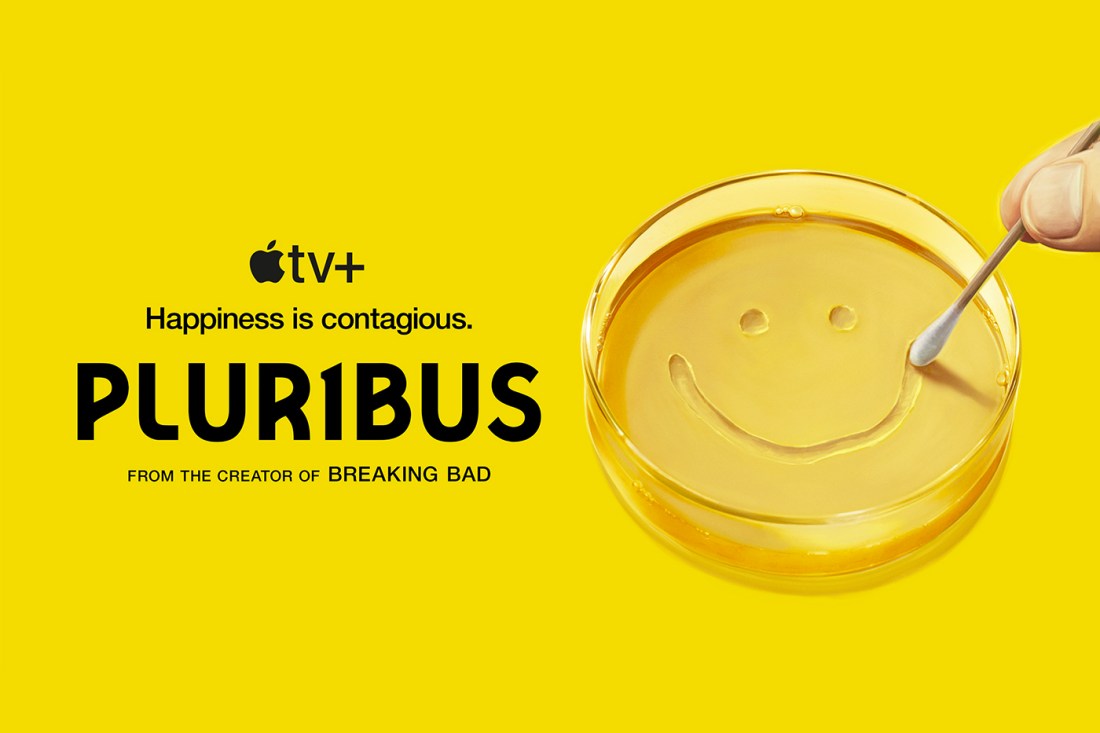 A yellow logo for the forthcoming television show "Pluribus."