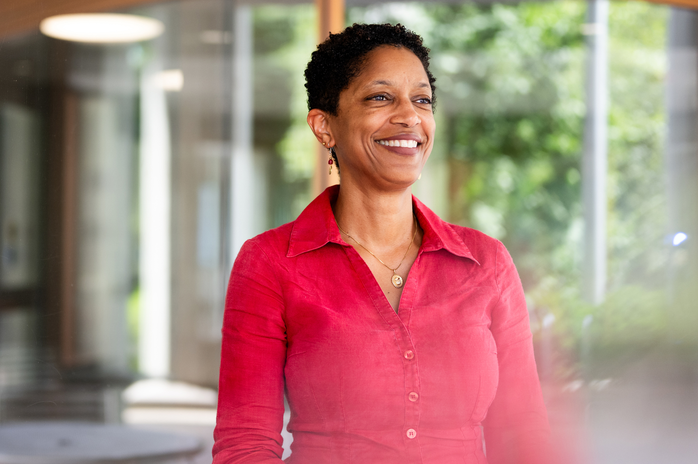 A person poses for a portait. 