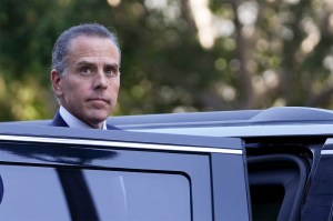 Hunter Biden seen emerging from behind a car door.