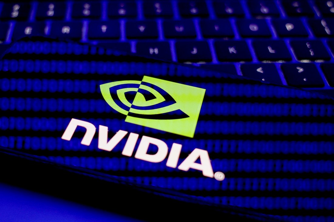 The lime green Nvidia logo depicted against a dark blue background.