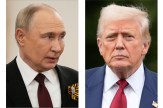 A split screen of Russian President Vladimir Putin, on the left, and U.S. President Donald Trump, on the right.