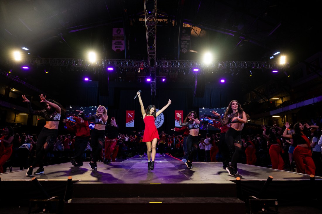 Five Northeastern performers on stage during convocation.