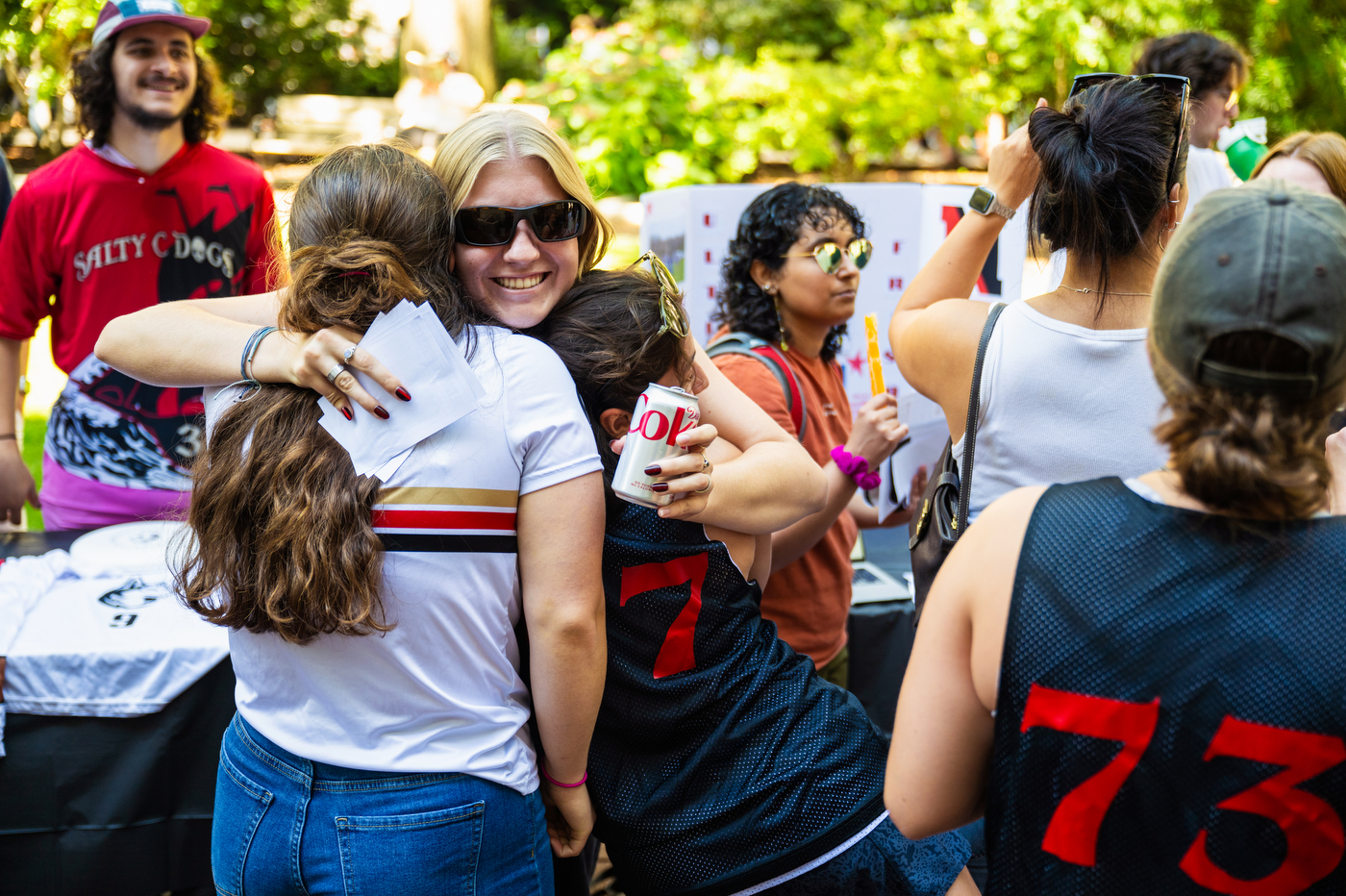 Students embrace in a crowd shot during Fall Fest.