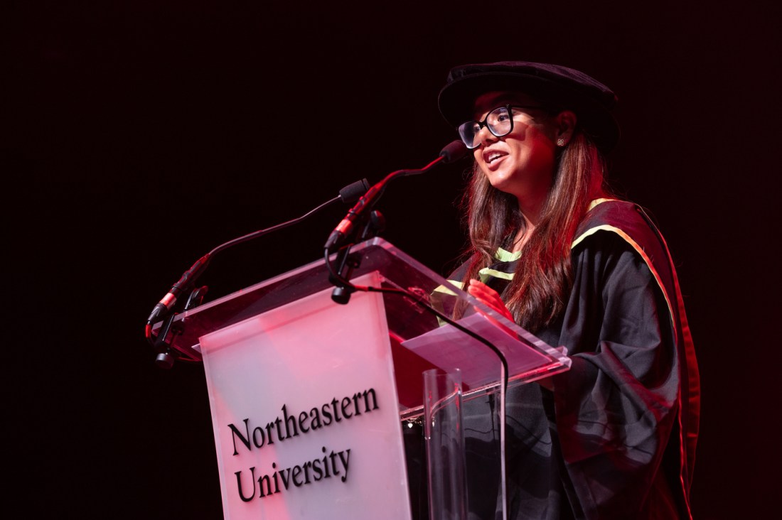 A female speaker addressing the audience during the London Convocation.