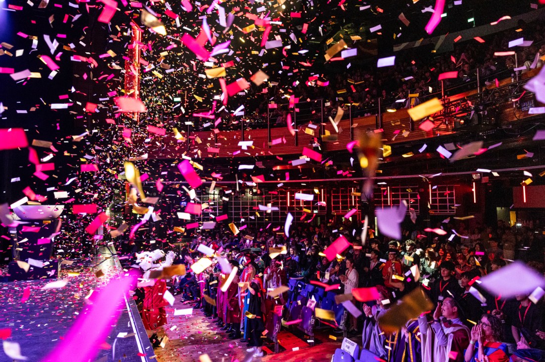 Confetti shooting through the arena during the London Convocation.
