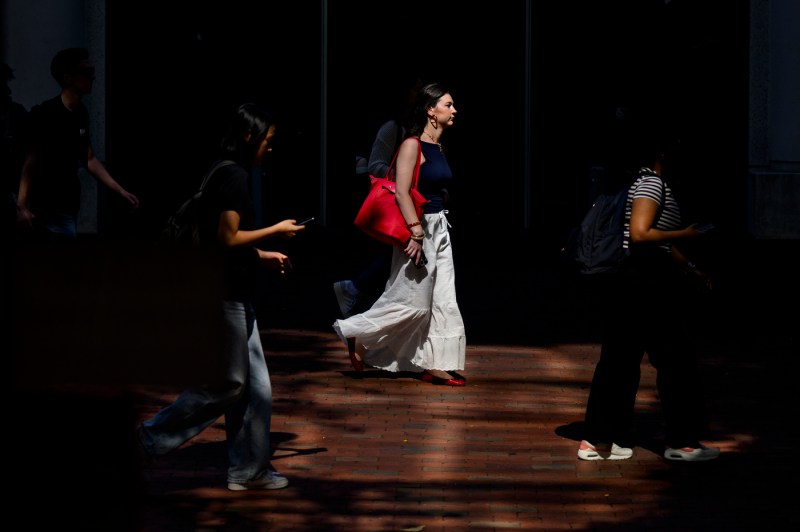 A student walks through campus.