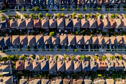 Rows of houses seen from above.