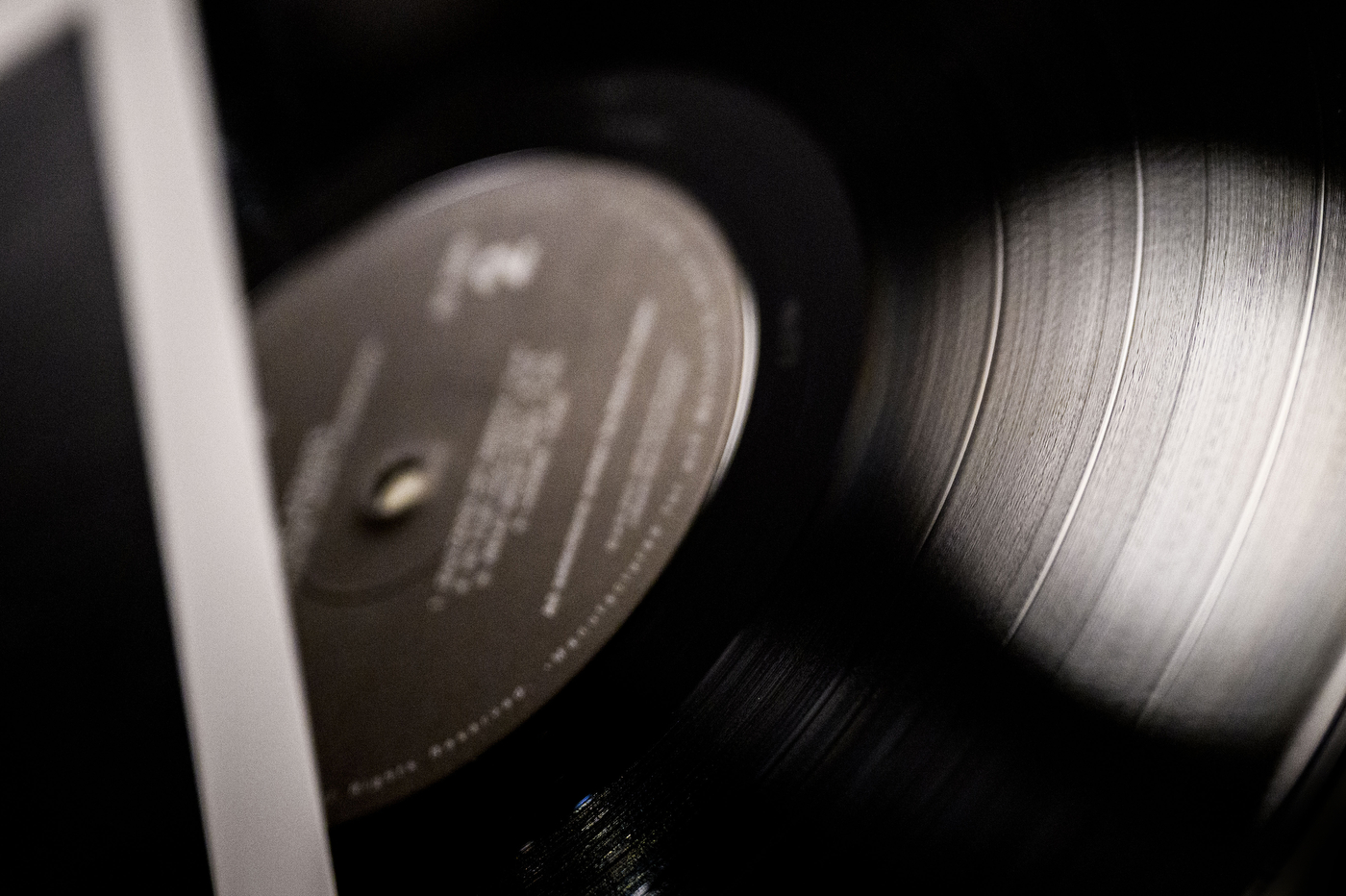A vinyl record seen up close. 