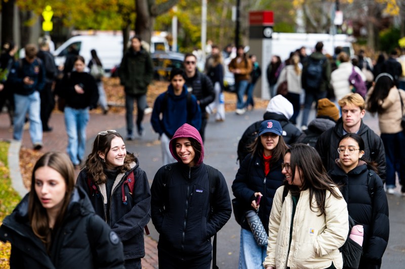 Students walk through the Boston campus.