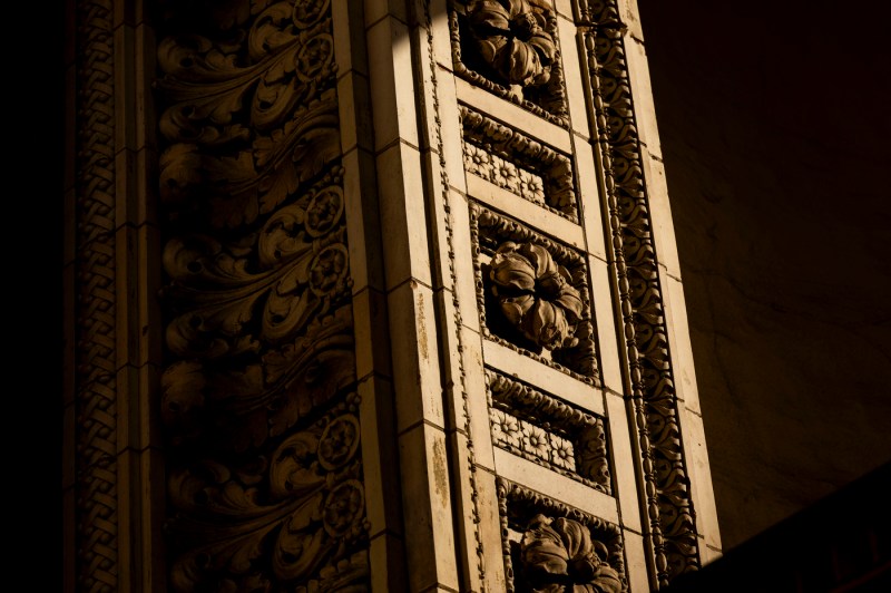 A close-up of Matthews Arena archway.