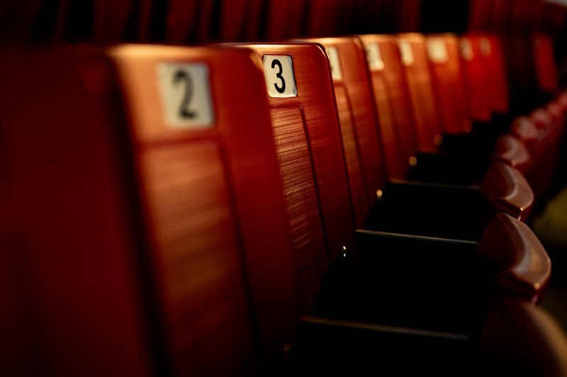 A close-up of the seats in the stands at Matthews Arena.