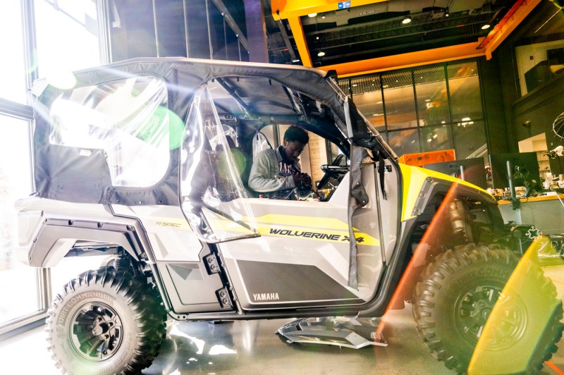 Student prepares to test drive an autonomous vehicle.