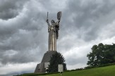 An Eastern European monument shown against a gray sky.