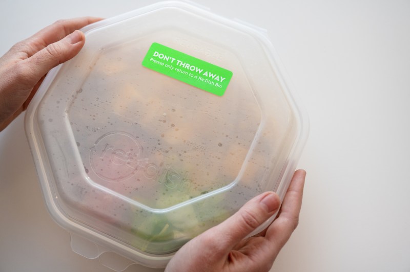 A close up of a meal in a new reusable container.