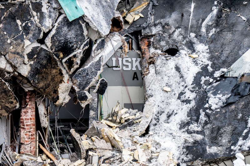 A close up of rubble and debris from building deconstruction.