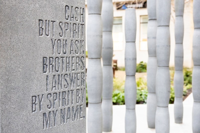 A sculpture with an inscription