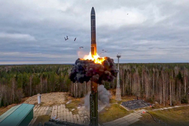 A nuclear weapon is launched in a forest.