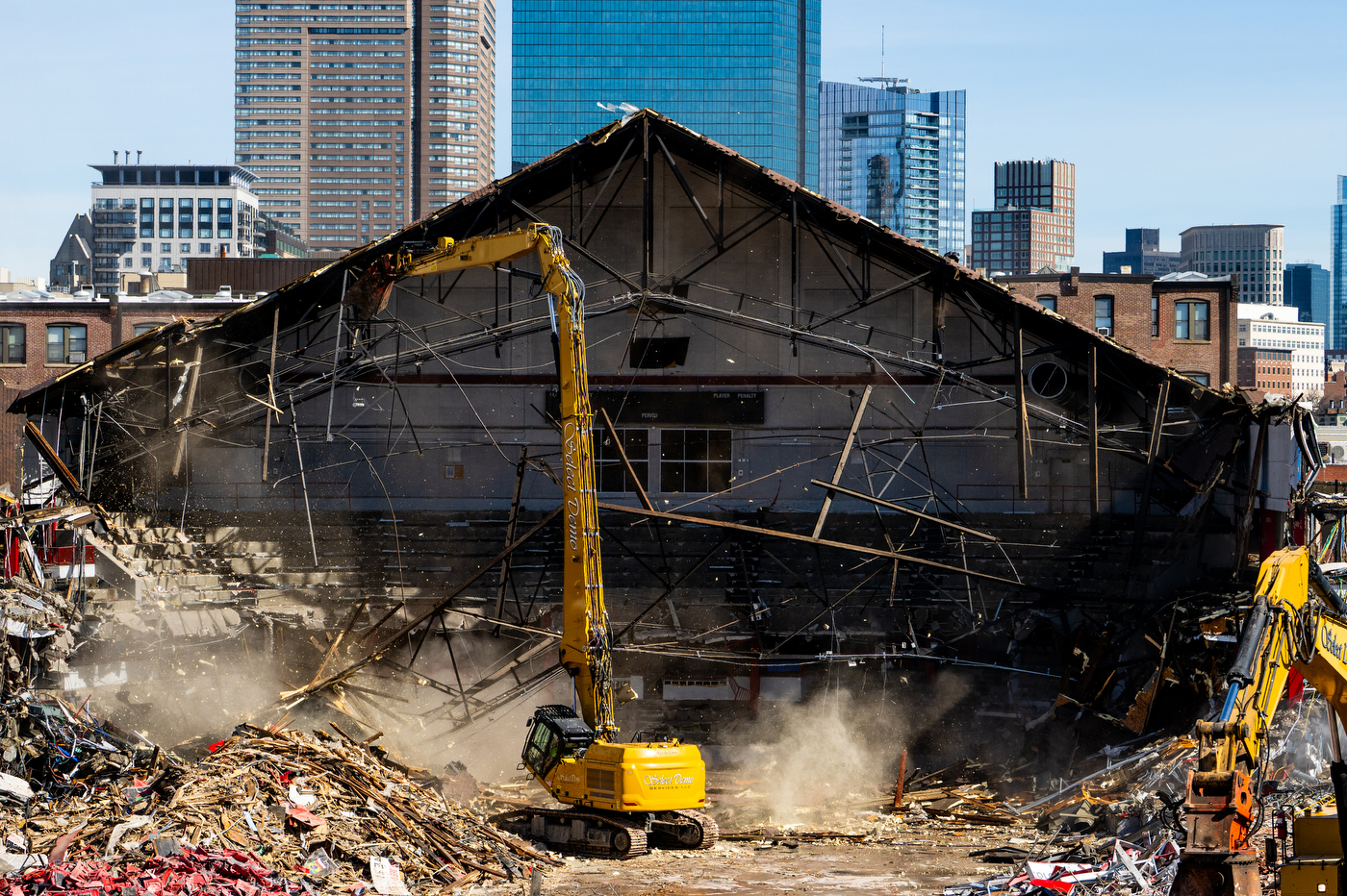 An active construction site showcasing the remnants of the former Matthews Arena.