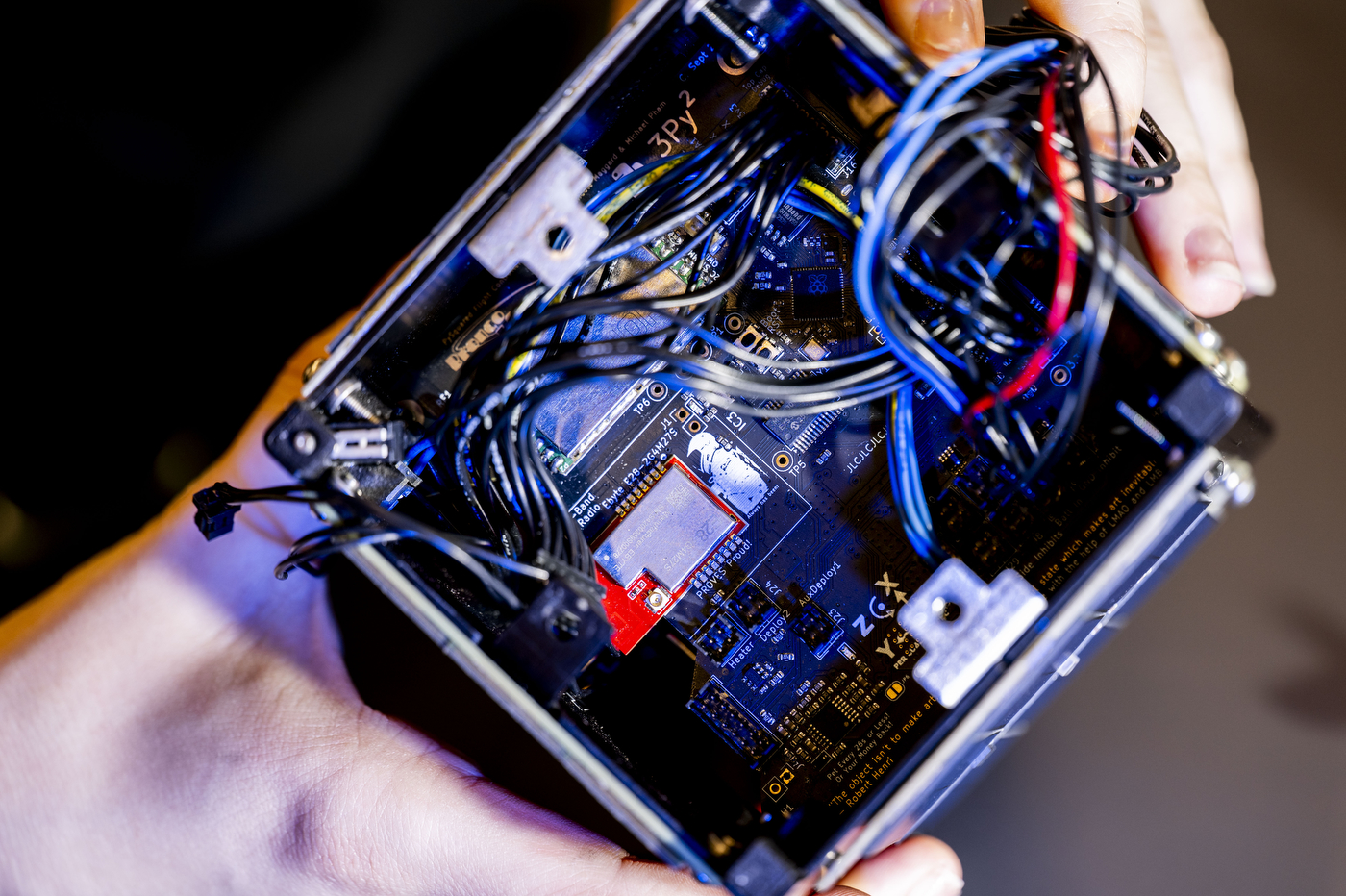 A overhead shot of a satellite component.  