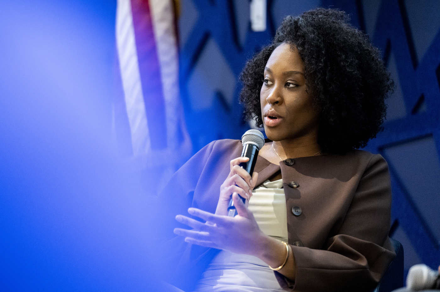 Cynthia Orofo speaks during the NU Alumni Table Talk. 