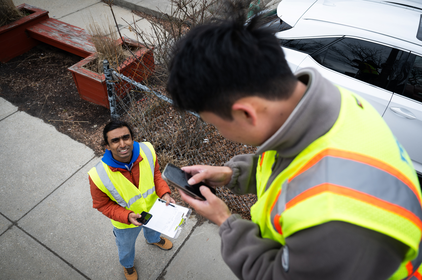 Northeastern students review  heat and noise sensors installed in Roxbury. 