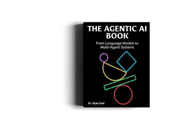 The cover of "The Agentic AI Book" against a white background. The cover is black with the outlines of several shapes in different colors stacked atop one another.