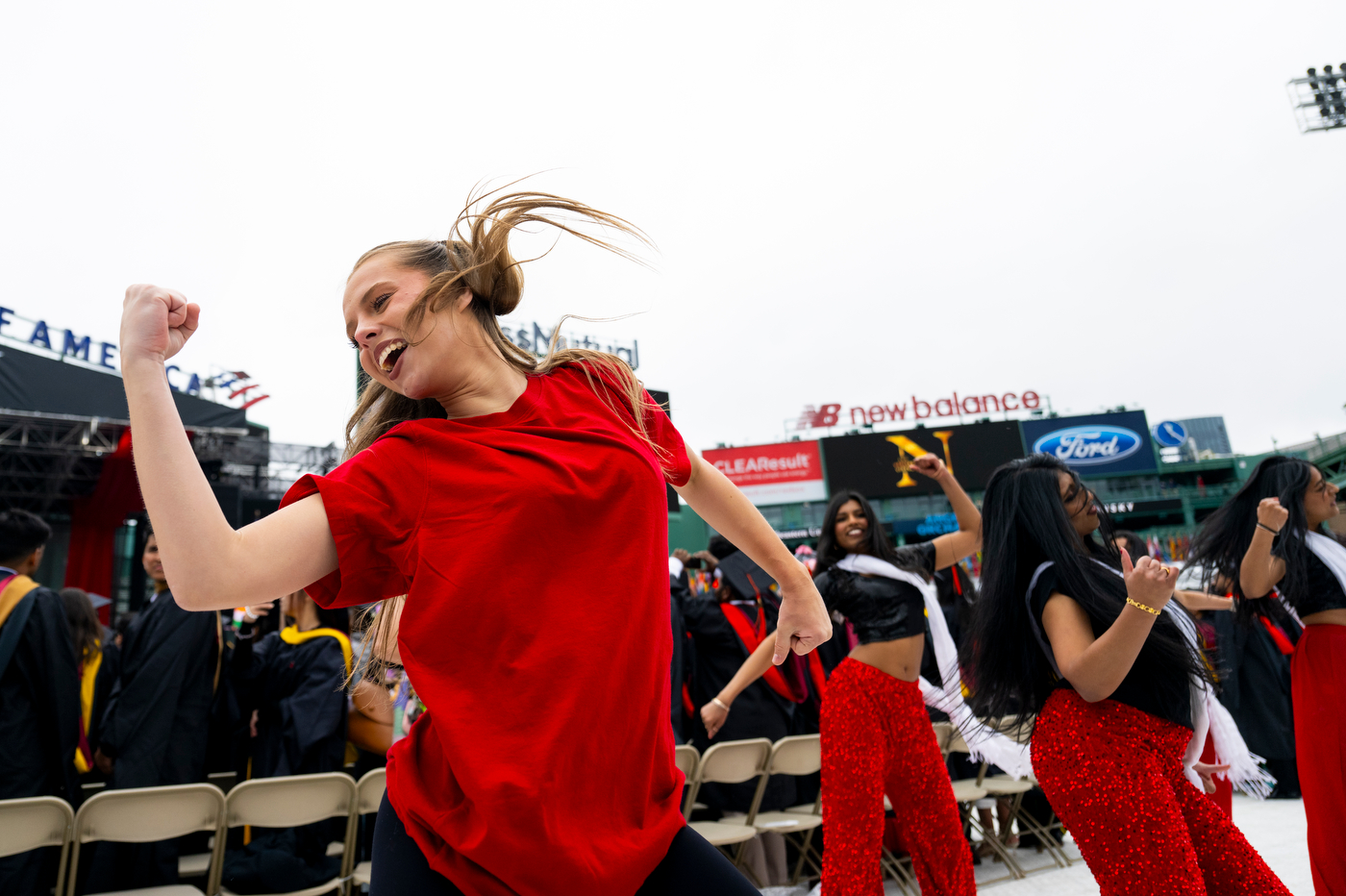 Student performers in mid-dance.