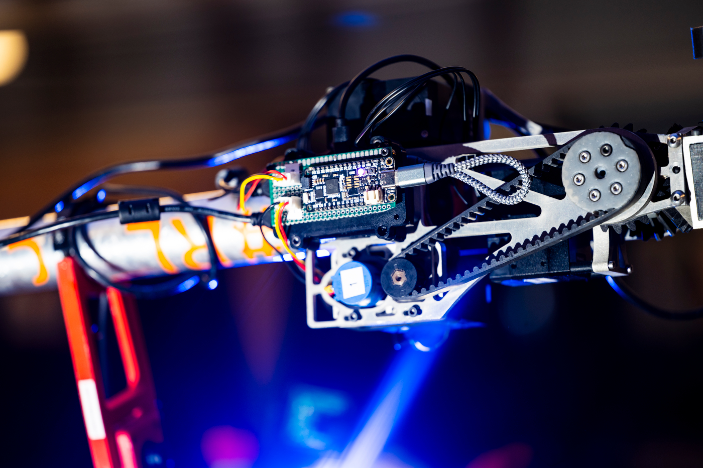 A close up of the inside machinery of the team's mars rover.