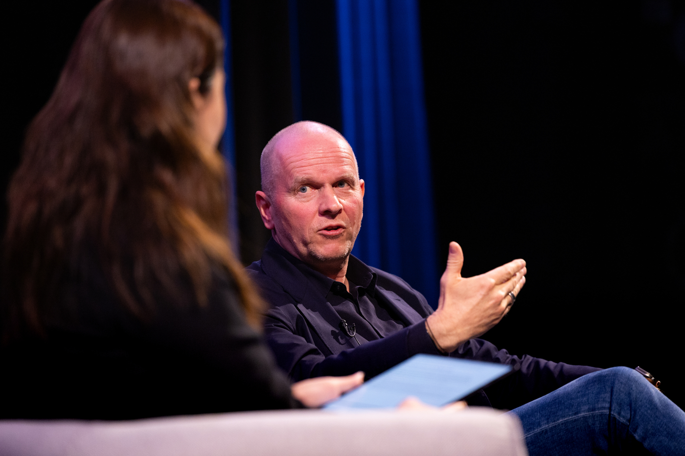 Michael Miebach speaking during his on-stage conversation at the Northeastern Global Leadership Summit in London.