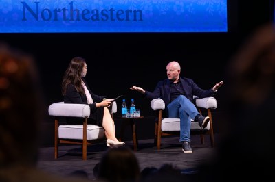 Mastercard CEO Michael Miebach in conversation on stage at the Northeastern Global Leadership Summit in London.