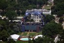Construction shown on the arena on the South Lawn of the White House for a future UFC mixed martial arts fight.