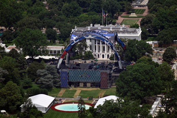 Construction shown on the arena on the South Lawn of the White House for a future UFC mixed martial arts fight.