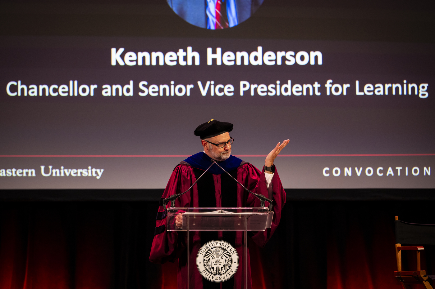 Kenneth Henderson, Northeastern’s chancellor and senior vice president for learning, speaks at the New York City convocation.