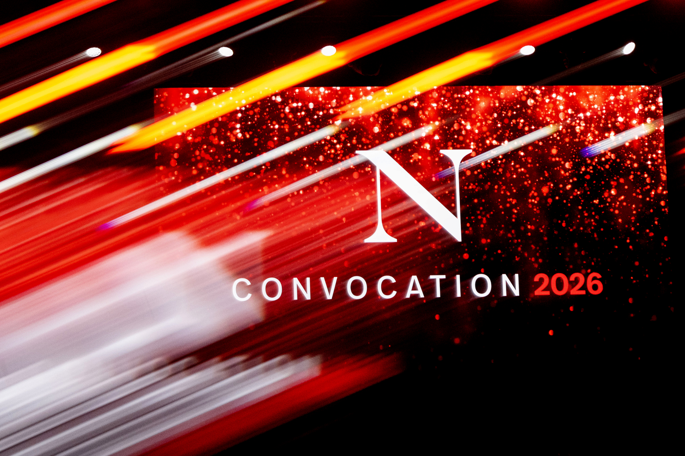 Red stage lighting at Northeastern's Boston Convocation at MGM Music Hall