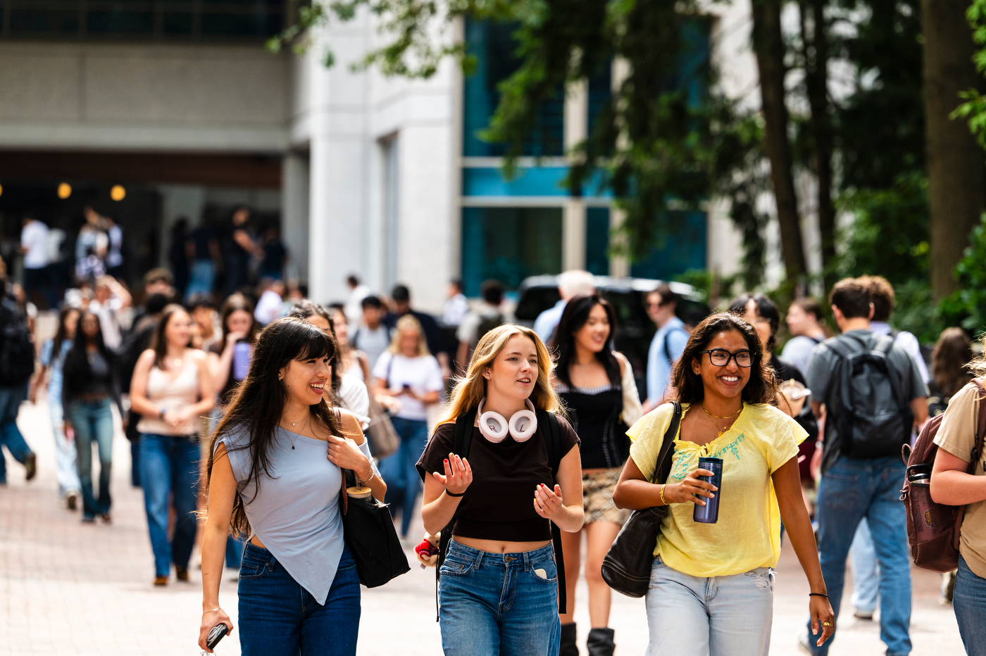 Students walk through campus on the first day of class.
