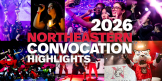 2026 Northeastern Convocation Highlights text atop celebratory images of students and confetti, performers, and Paws